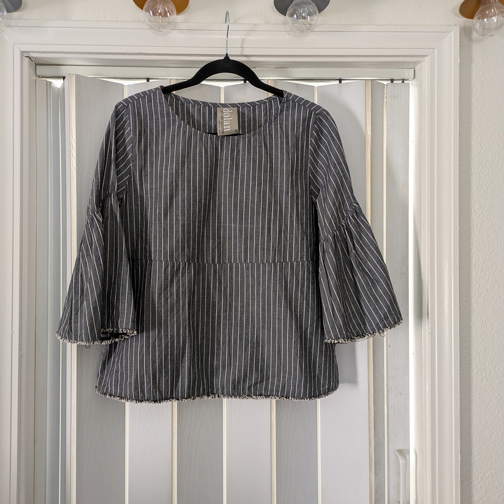 dolan Black Pinstripe Bell Sleeve Blouse
